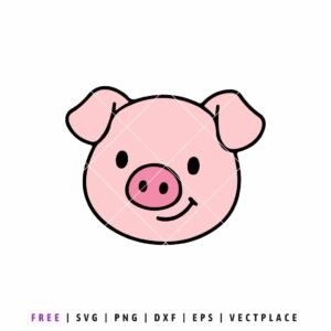 Cute pink pig face SVG illustration with large ears and a smiling snout, minimalist farm animal line art for digital crafting, laser cutting, and DIY projects.