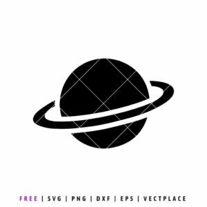 Free planet silhouette SVG featuring a black ringed planet, space cut file for Cricut and Silhouette