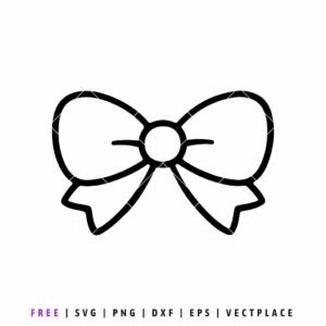 Free Minimalist black outline of a ribbon bow, digital SVG cut file for craft machines and graphic design, isolated on a white background.