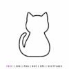 Minimalist black outline of a sitting cat with a curved tail, simple kitten body line art vector for digital crafting and SVG cutting.
