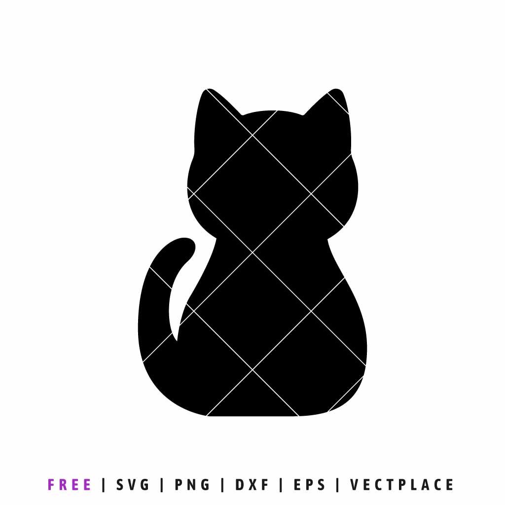 Solid black silhouette of a sitting cat with a curved tail, minimalist kitten body vector icon for digital crafting and SVG cutting.