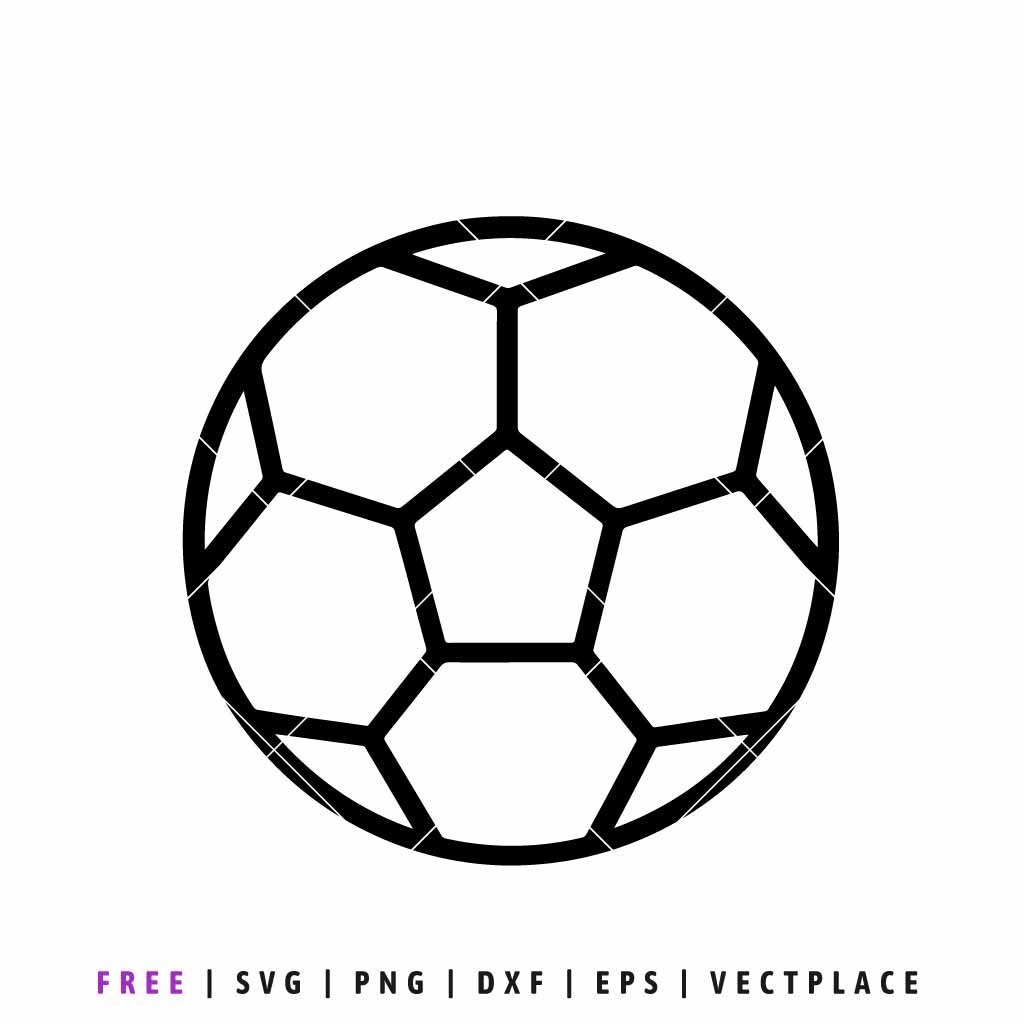 Simple black outline of a classic soccer ball with a geometric hexagon and pentagon pattern, minimalist football vector icon for digital crafting and SVG cutting.