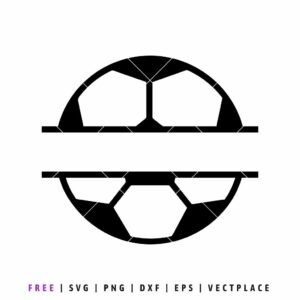 Split soccer ball monogram frame in black and white, football vector silhouette with a blank center space for personalized names and text, ideal for SVG cutting.