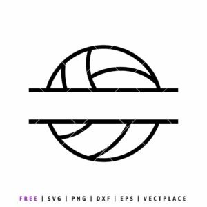 Split volleyball SVG outline with blank name space, customizable sports cut file for Cricut and Silhouette