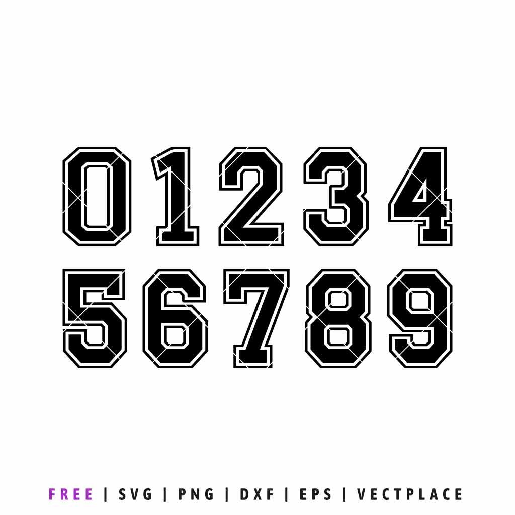 Free sports numbers SVG featuring bold varsity-style athletic numbers for team jerseys and custom designs