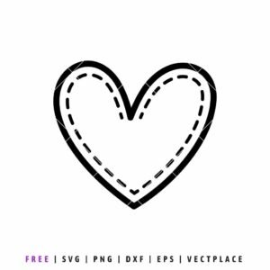 Free stitched heart SVG with dashed stitch outline, heart cut file for Cricut, Silhouette, and DIY craft projects
