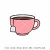Free pink tea cup SVG with tea bag, cute tea mug cut file for Cricut and Silhouette