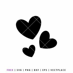 Three solid black heart silhouettes in different sizes scattered in a cluster, minimalist love symbol vector for SVG cutting and digital design.