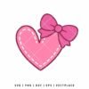 Pink stitched heart SVG with bow, cute heart cut file for Cricut, Silhouette, Valentine’s Day crafts
