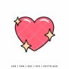 Pink heart illustration with yellow sparkles and white highlights, retro Y2K style SVG cut file for crafting, isolated on white background with black outlines.