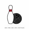 Bowling ball and pin SVG cut file design for Cricut and Silhouette, ideal for bowling shirts, sports crafts, and team apparel