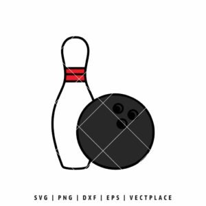 Bowling ball and pin SVG cut file design for Cricut and Silhouette, ideal for bowling shirts, sports crafts, and team apparel