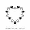 Dog paw print heart SVG with solid and outline paws forming a heart shape, pet lover design for Cricut and Silhouette crafts