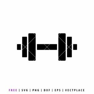 Free Solid black silhouette of a dumbbell with heavy weight plates on a central bar, representing bodybuilding and strength training.