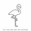 Free Black line art drawing of a flamingo standing on one leg with its neck curved in a graceful S-shape, isolated on a white background.