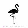 Free Solid black silhouette of a flamingo standing on one leg, showing a detailed side profile of the bird's graceful neck and beak.