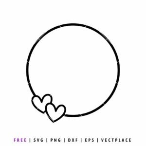 Free heart circle frame SVG with outline and hearts, monogram cut file for Cricut and Silhouette
