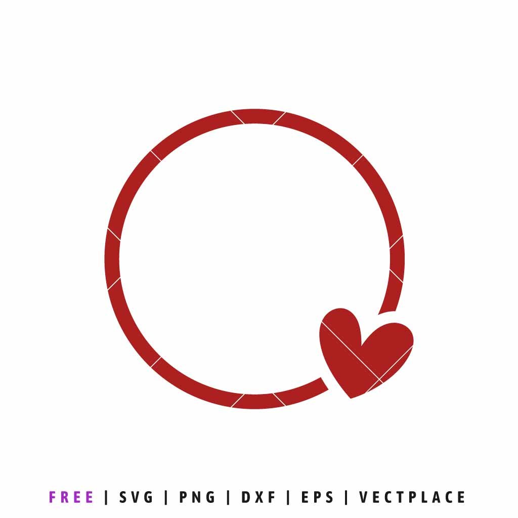 Free heart circle SVG frame with love heart monogram design for Cricut and Silhouette