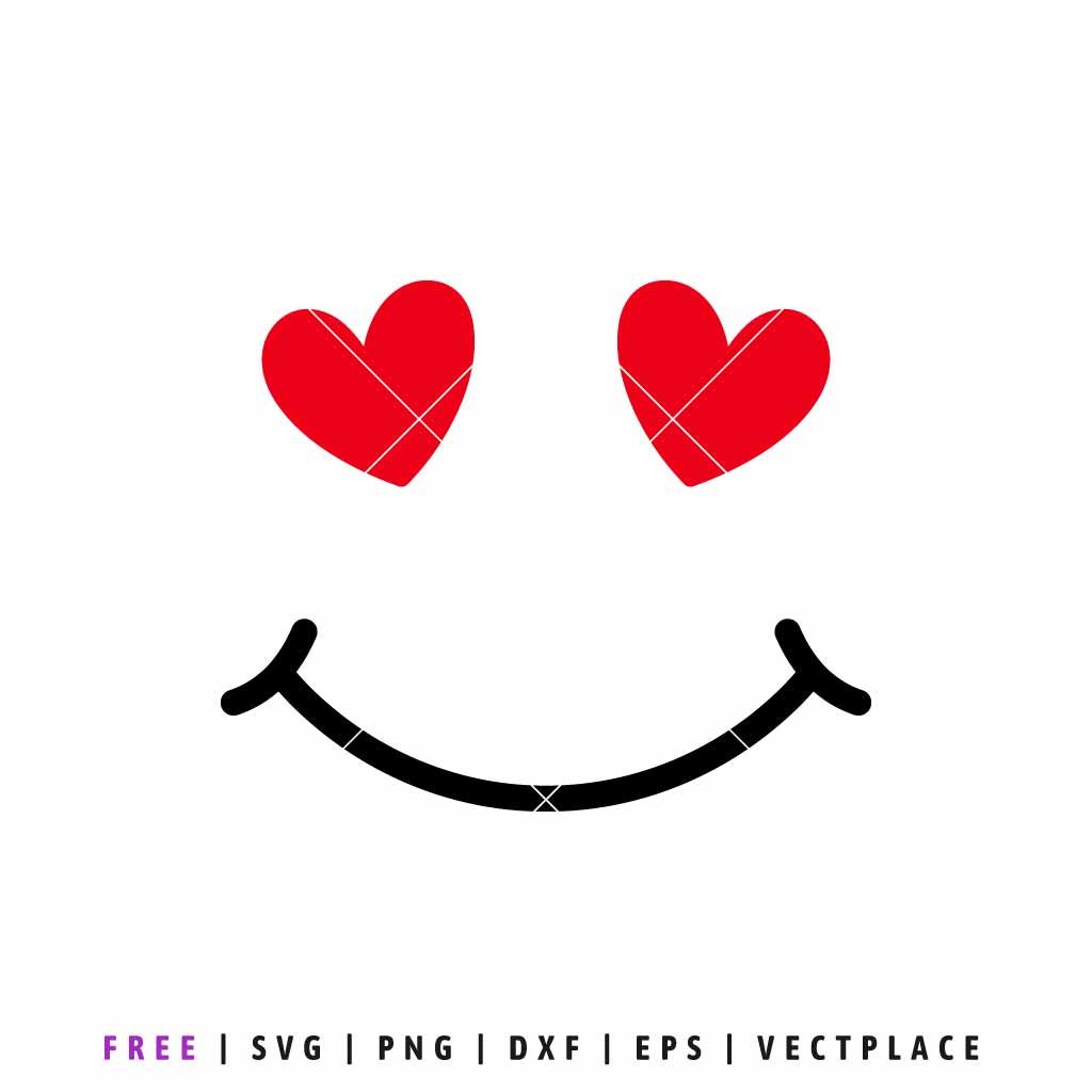 Free heart eyes smiley SVG featuring a cute smiling face, cut file for Cricut and Silhouette