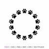 Free paw print circle SVG with solid dog paw prints forming a round monogram frame for Cricut and Silhouette pet lover crafts