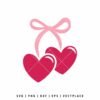 Hanging hearts SVG design with bow, romantic Valentine heart ornament cut file for Cricut and Silhouette crafting projects.