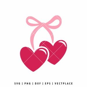 Hanging hearts SVG design with bow, romantic Valentine heart ornament cut file for Cricut and Silhouette crafting projects.