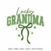 Lucky Grandma SVG shirt design with green lettering, bow ribbon, and St. Patrick’s Day clover elements