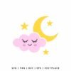 Cute sleeping cloud with crescent moon and stars SVG cut file for baby nursery decor, baby shower crafts, and kids Cricut projects